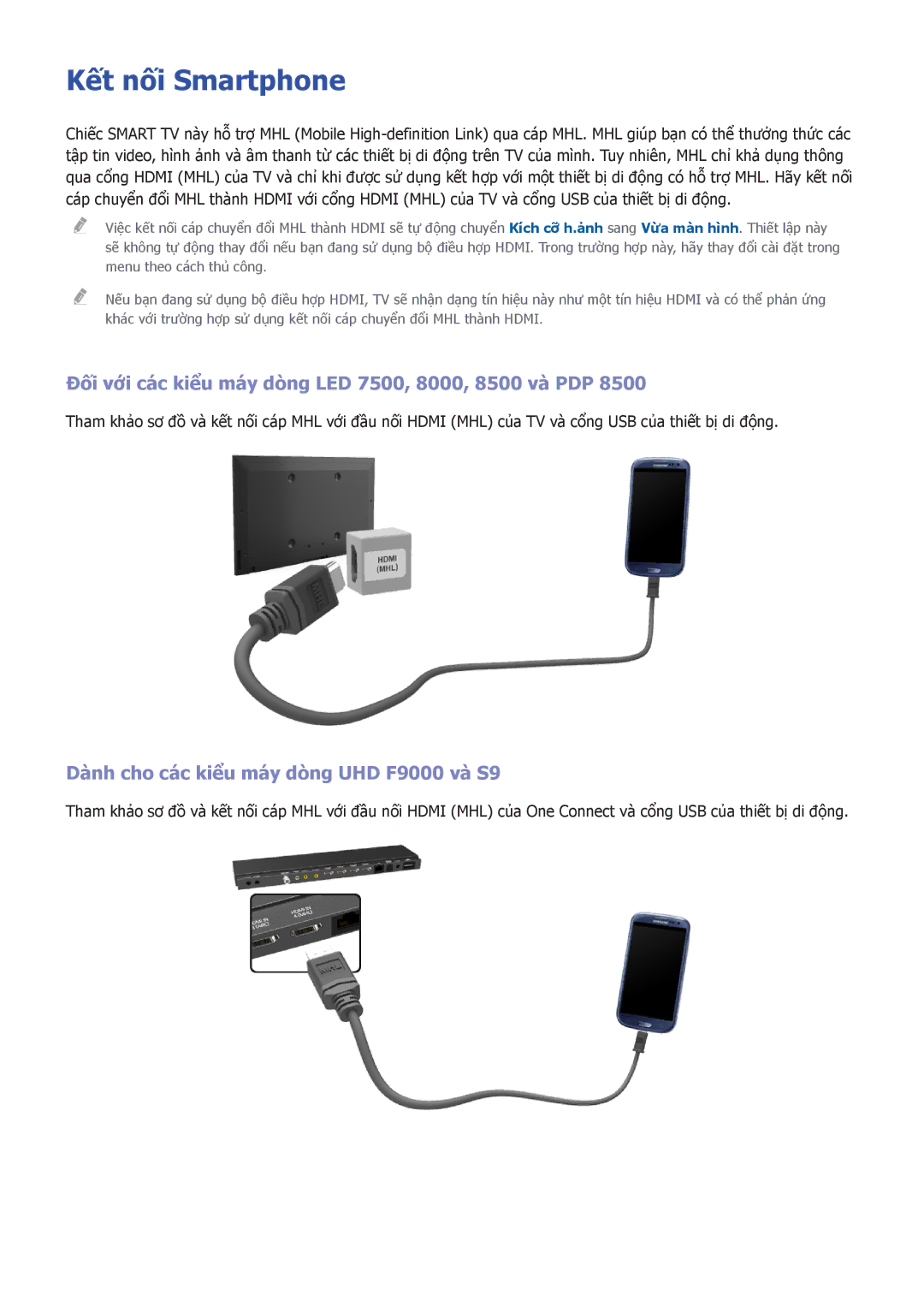 Samsung UA55F7500BRXXV, UA40F7500BRXXV, UA46F7500BRXXV, UA65F8000ARXXV, UA55F8000ARXXV, UA85S9ARXXV manual Kết nối Smartphone 