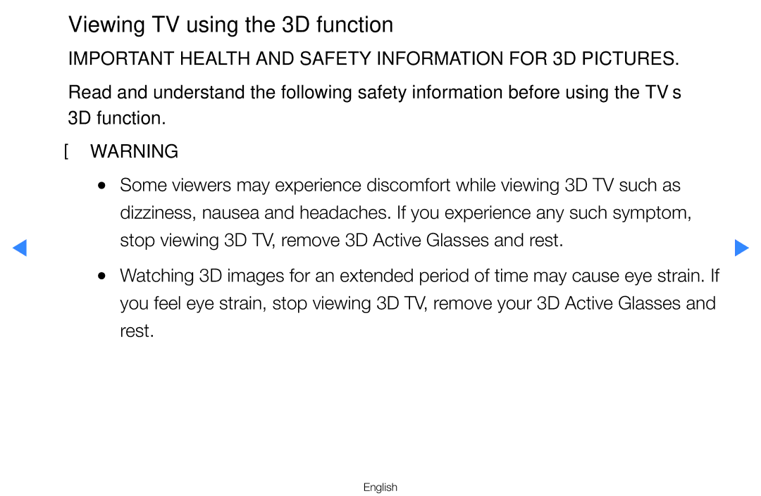 Samsung UA55D8000YRXTW, UA55H8000ARXSK, UA65H8000ARXSK, UA46D7000LRSXA, UA46D7000LRXZN Viewing TV using the 3D function, Rest 