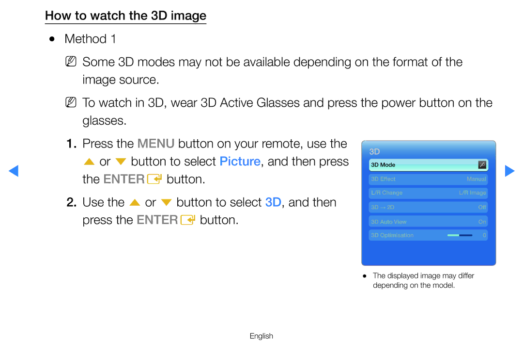 Samsung UA46D8000YRXUM, UA55H8000ARXSK, UA65H8000ARXSK manual Or d button to select Picture, and then press, Entere button 