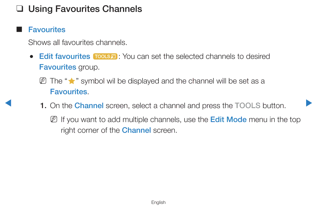 Samsung UA55D8000YNXTW, UA55H8000ARXSK, UA65H8000ARXSK, UA46D7000LRSXA manual Using Favourites Channels, Favourites group 