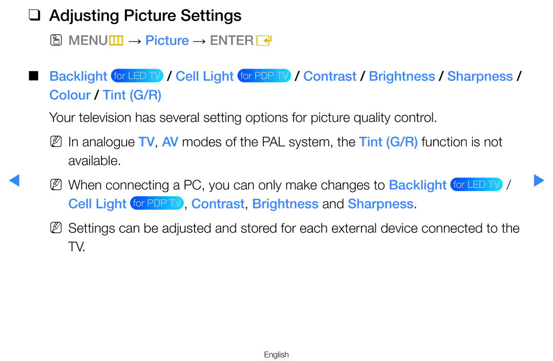 Samsung UA65H8000ARXUM, UA55H8000ARXSK, UA65H8000ARXSK manual Adjusting Picture Settings, Colour / Tint G/R, Available 