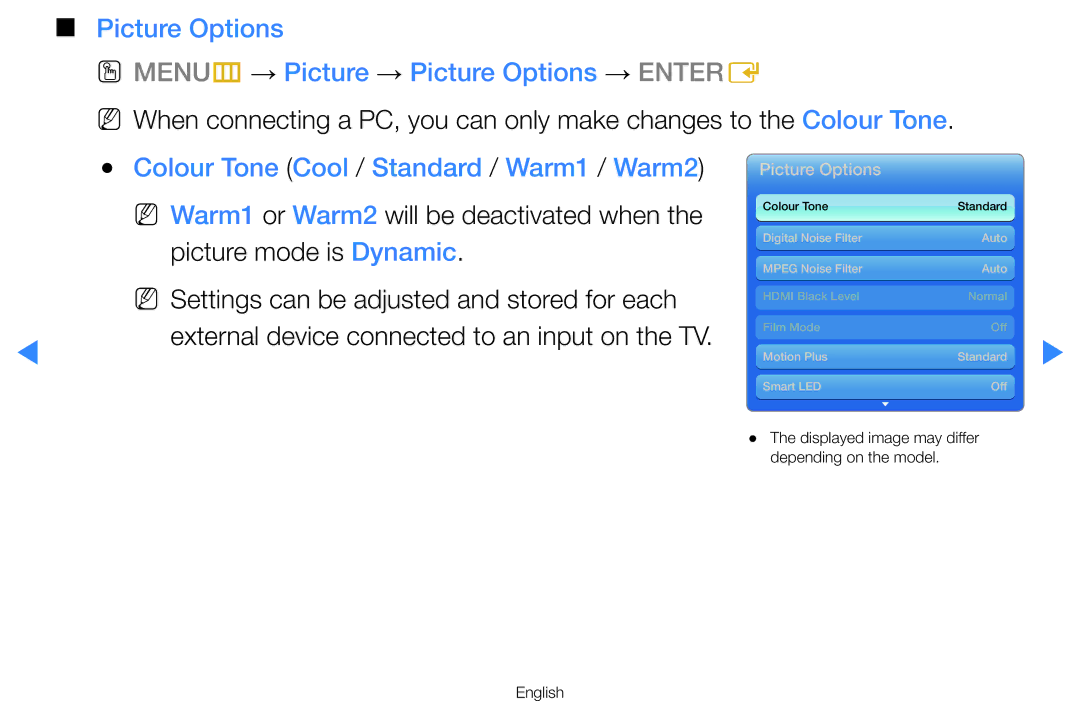 Samsung UA65H8000ARXZN, UA55H8000ARXSK manual Picture mode is Dynamic, NN Settings can be adjusted and stored for each 