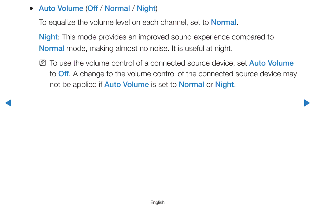 Samsung UA55D8000YRXRQ, UA55H8000ARXSK, UA65H8000ARXSK, UA46D7000LRSXA, UA46D7000LRXZN manual Auto Volume Off / Normal / Night 