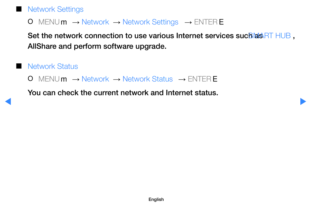 Samsung UA46D7000LRXTW, UA55H8000ARXSK, UA65H8000ARXSK manual Network Status OO MENUm → Network → Network Status → Entere 