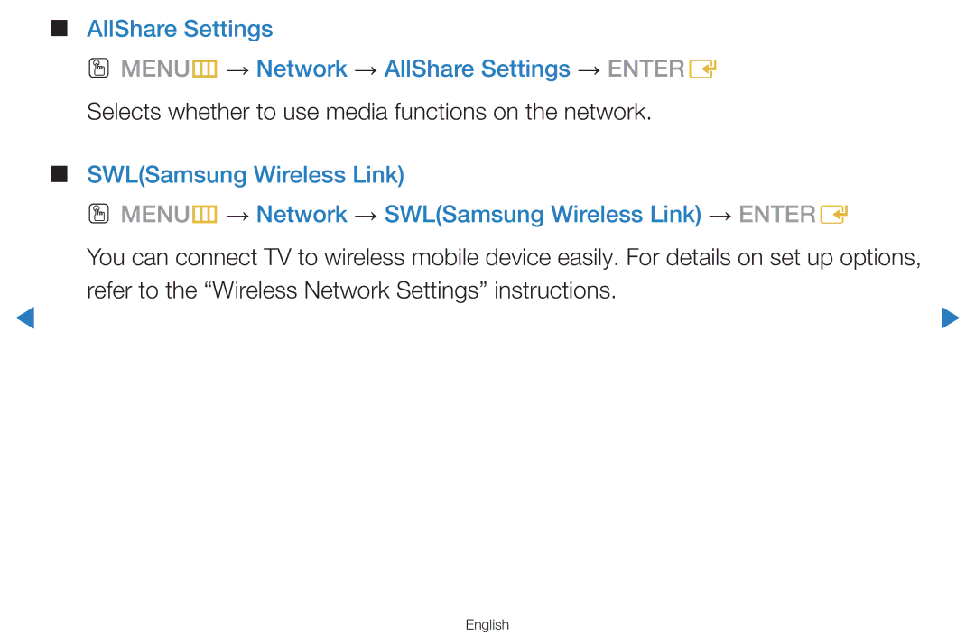 Samsung UA46D8000YRXUM, UA55H8000ARXSK, UA65H8000ARXSK, UA46D7000LRSXA Selects whether to use media functions on the network 