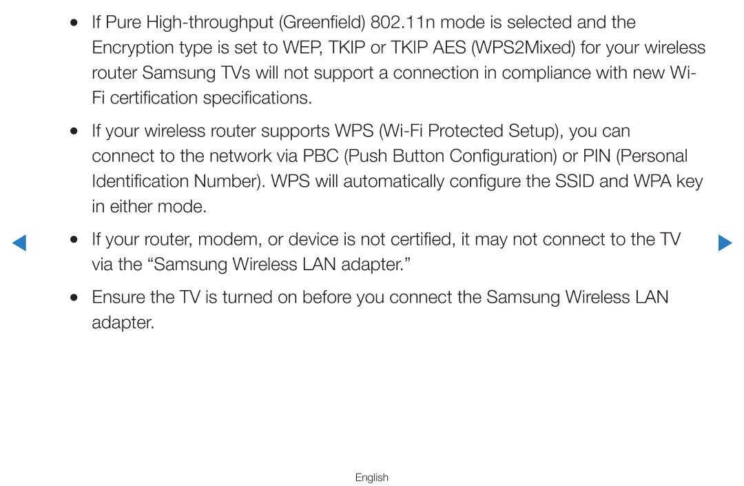 Samsung UA55D7000LRXXV, UA55H8000ARXSK, UA65H8000ARXSK manual If Pure High-throughput Greenfield 802.11n mode is selected 