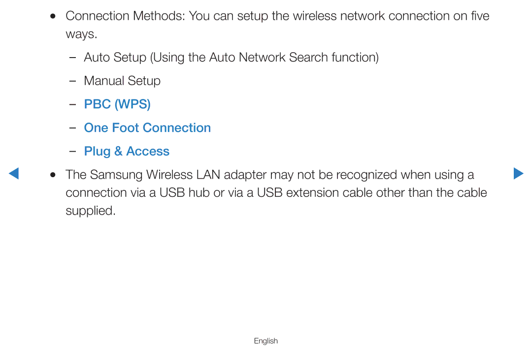 Samsung UA55D7000LRMXL, UA55H8000ARXSK, UA65H8000ARXSK, UA46D7000LRSXA manual Pbc Wps, One Foot Connection Plug & Access 