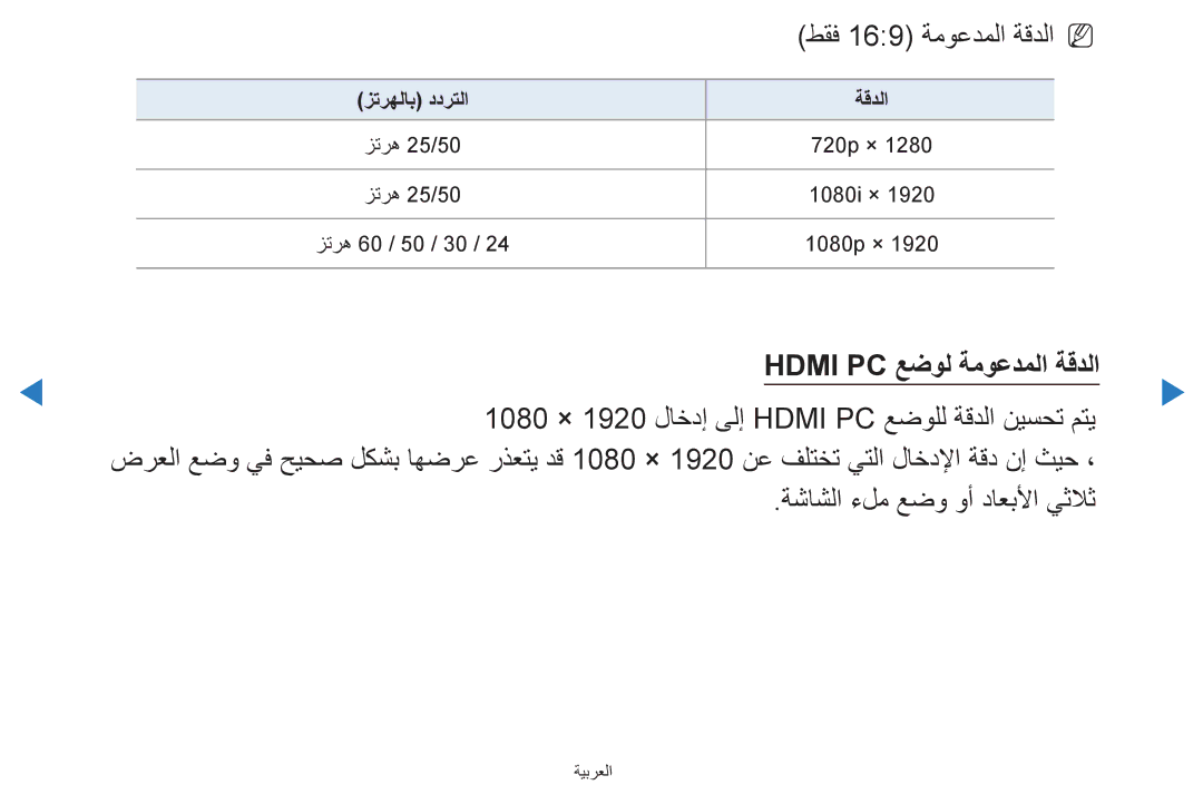 Samsung UA55D8000YNXRQ, UA55H8000ARXSK Hdmi PC عضول ةموعدملا ةقدلا, 1080 × 1920 لاخدإ ىلإ Hdmi PC عضولل ةقدلا نيسحت متي 