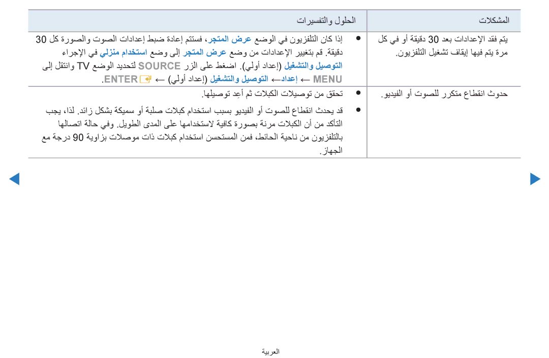 Samsung UA55H8000ARXMM, UA55H8000ARXSK, UA65H8000ARXSK, UA46D7000LRSXA Entere ← يلوأ دادعإ ليغشتلاو ليصوتلا ←دادعإ ← Menu 