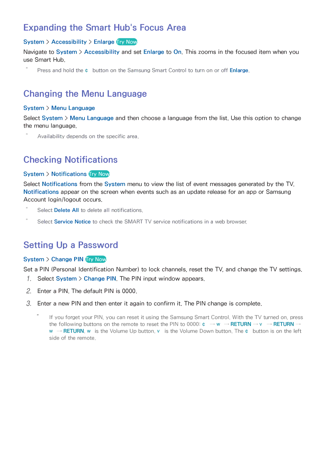 Samsung UA40HU7000WXSQ manual Expanding the Smart Hubs Focus Area, Changing the Menu Language, Checking Notifications 