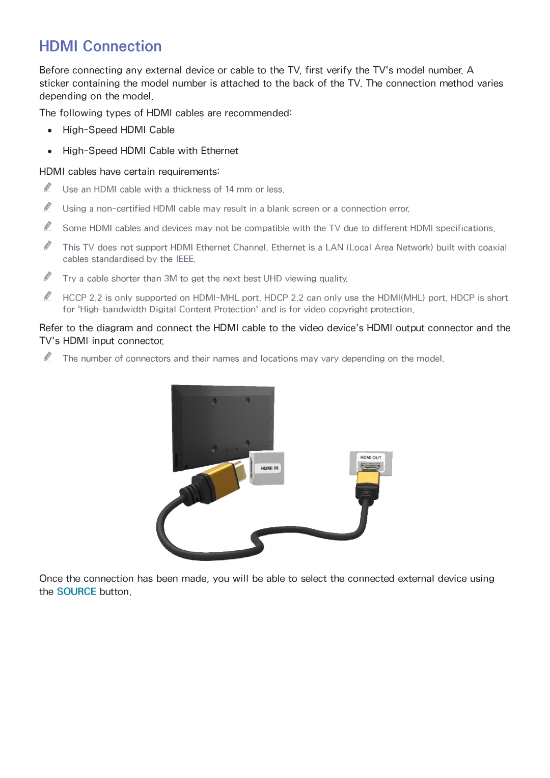 Samsung UA50HU7000WXSQ, UA55HU7200KXXV, UA55HU7000KXXV, UA65HU8500KXXV, UA50HU7000KXXV, UA55HU8500KXXV manual Hdmi Connection 