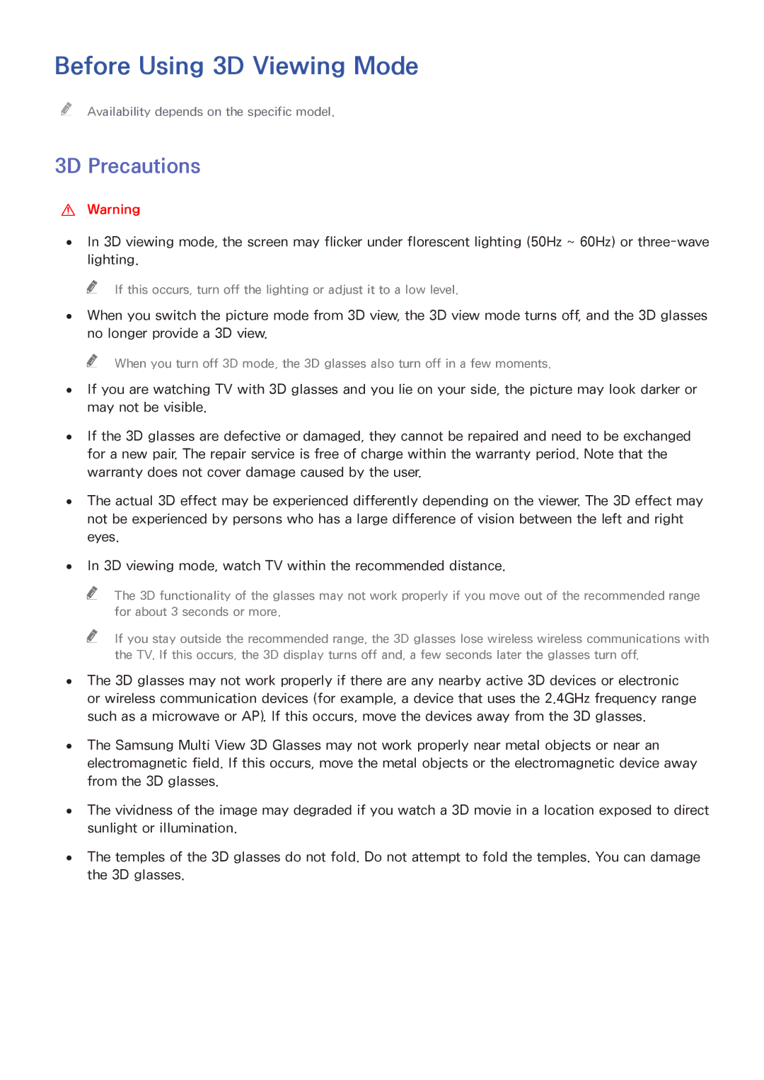 Samsung UA55HU8500WXSQ, UA55HU7200KXXV, UA55HU7000KXXV, UA65HU8500KXXV manual Before Using 3D Viewing Mode, 3D Precautions 