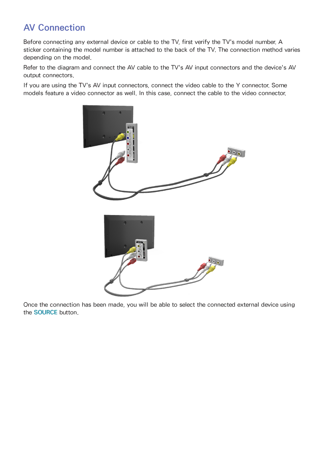 Samsung UA55HU7200KXXV, UA55HU7000KXXV, UA65HU8500KXXV, UA50HU7000KXXV, UA55HU8500KXXV, UA65HU7200KXXV manual AV Connection 