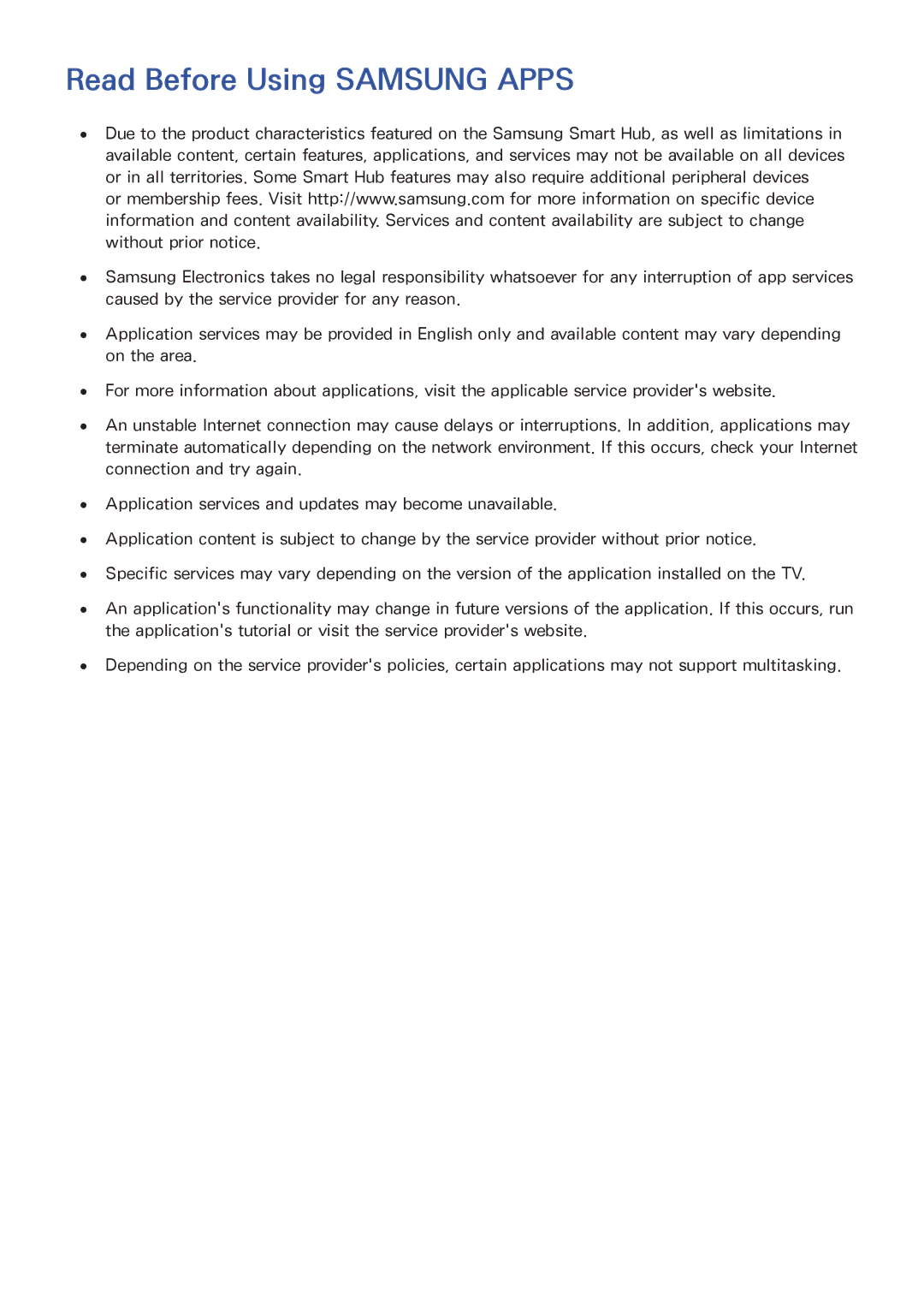 Samsung UA48HU8500KXXV, UA55HU7200KXXV, UA55HU7000KXXV, UA65HU8500KXXV, UA50HU7000KXXV manual Read Before Using Samsung Apps 