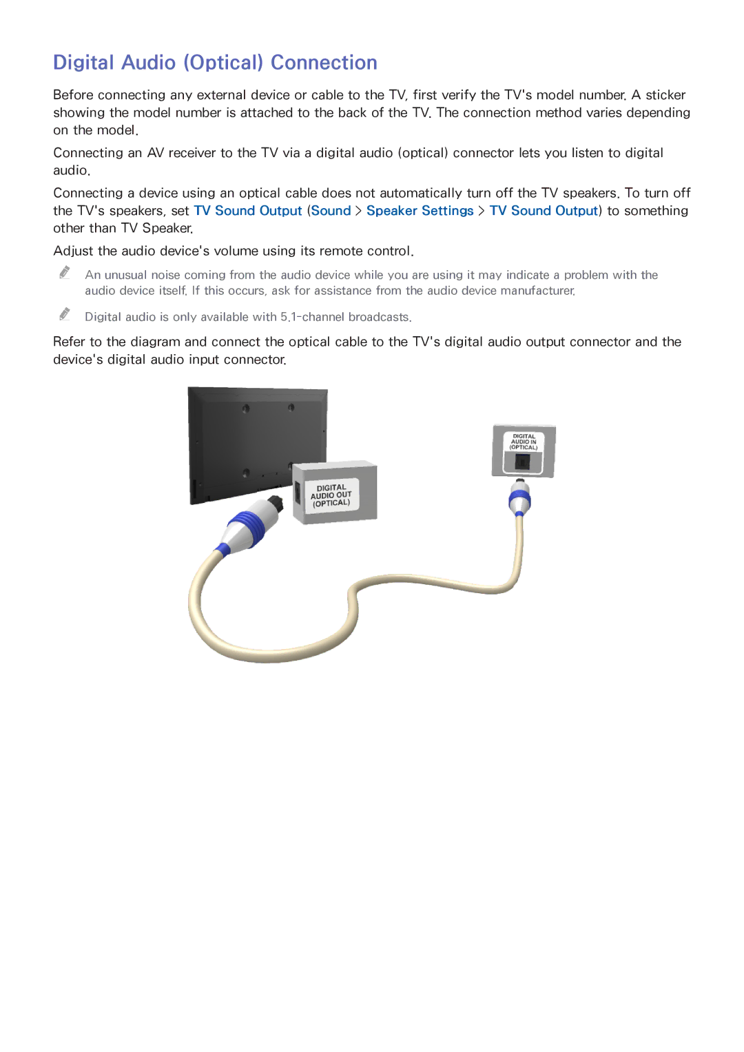 Samsung UA65HU8500KXXV, UA55HU7200KXXV, UA55HU7000KXXV, UA50HU7000KXXV, UA55HU8500KXXV manual Digital Audio Optical Connection 