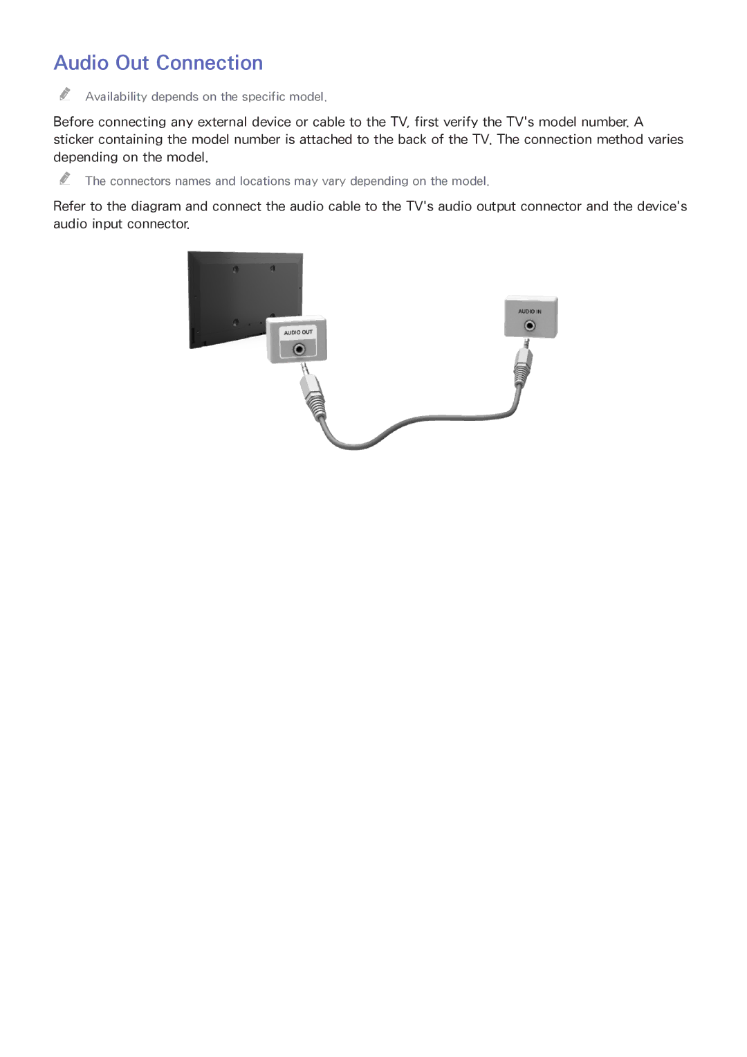 Samsung UA50HU7000KXXV, UA55HU7200KXXV, UA55HU7000KXXV, UA65HU8500KXXV, UA55HU8500KXXV, UA65HU7200KXXV Audio Out Connection 