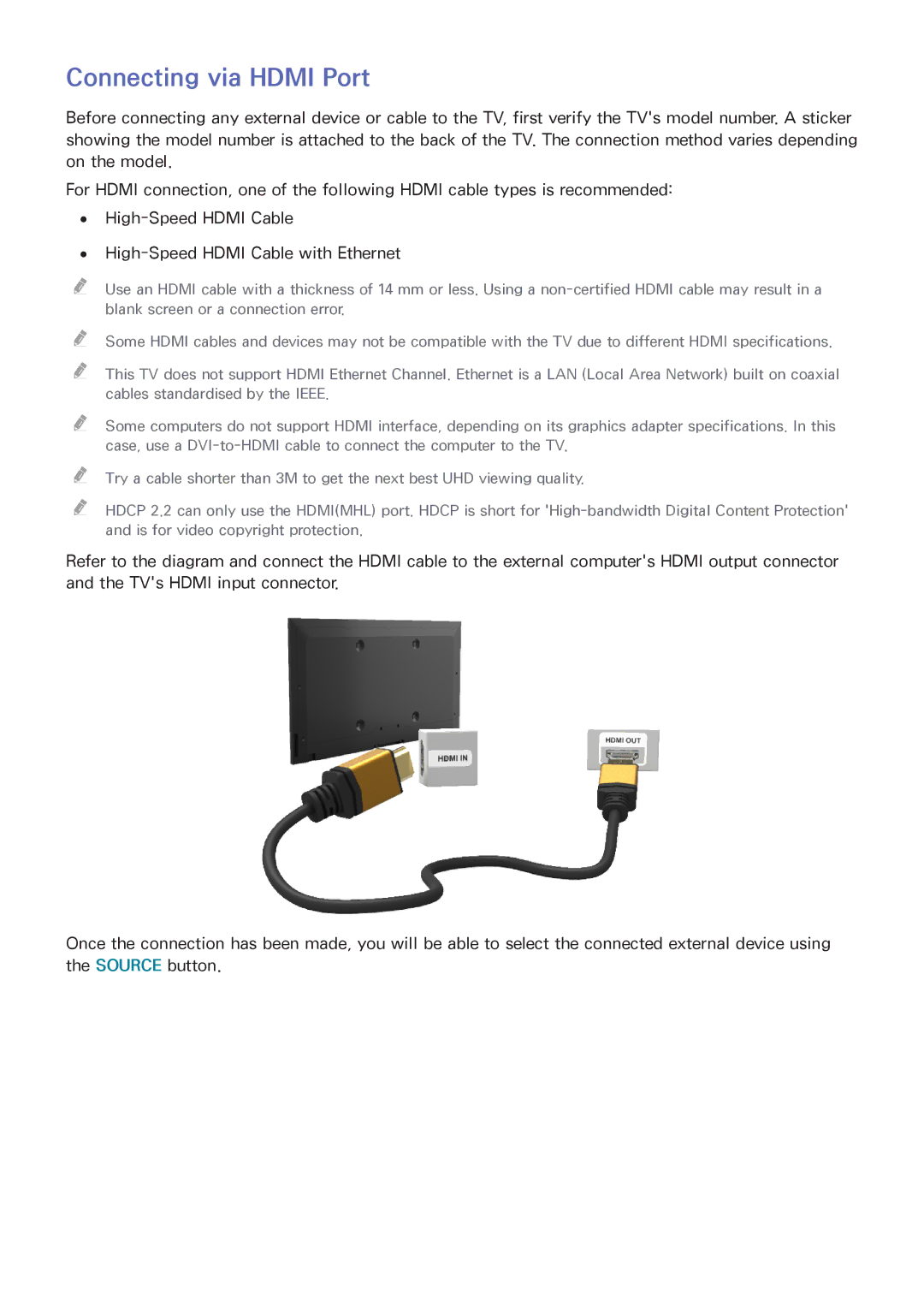 Samsung UA65HU7200KXXV, UA55HU7200KXXV, UA55HU7000KXXV, UA65HU8500KXXV, UA50HU7000KXXV manual Connecting via Hdmi Port 