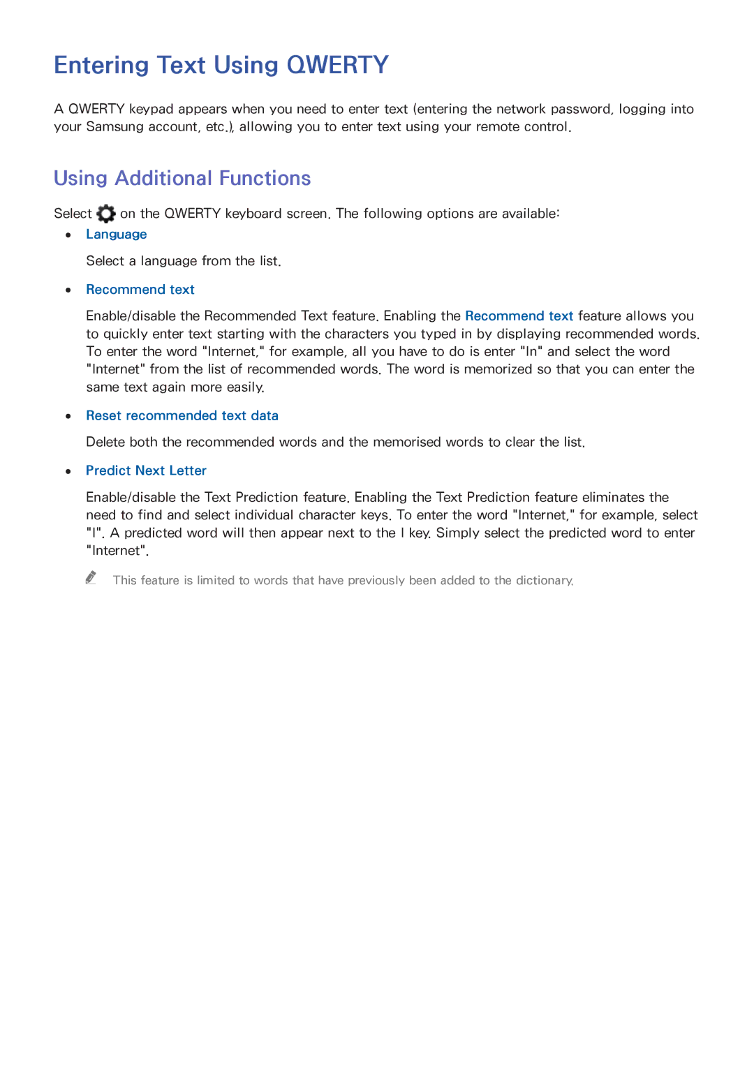 Samsung UA55HU7000WXSQ, UA55HU7200KXXV, UA55HU7000KXXV manual Entering Text Using Qwerty, Using Additional Functions 