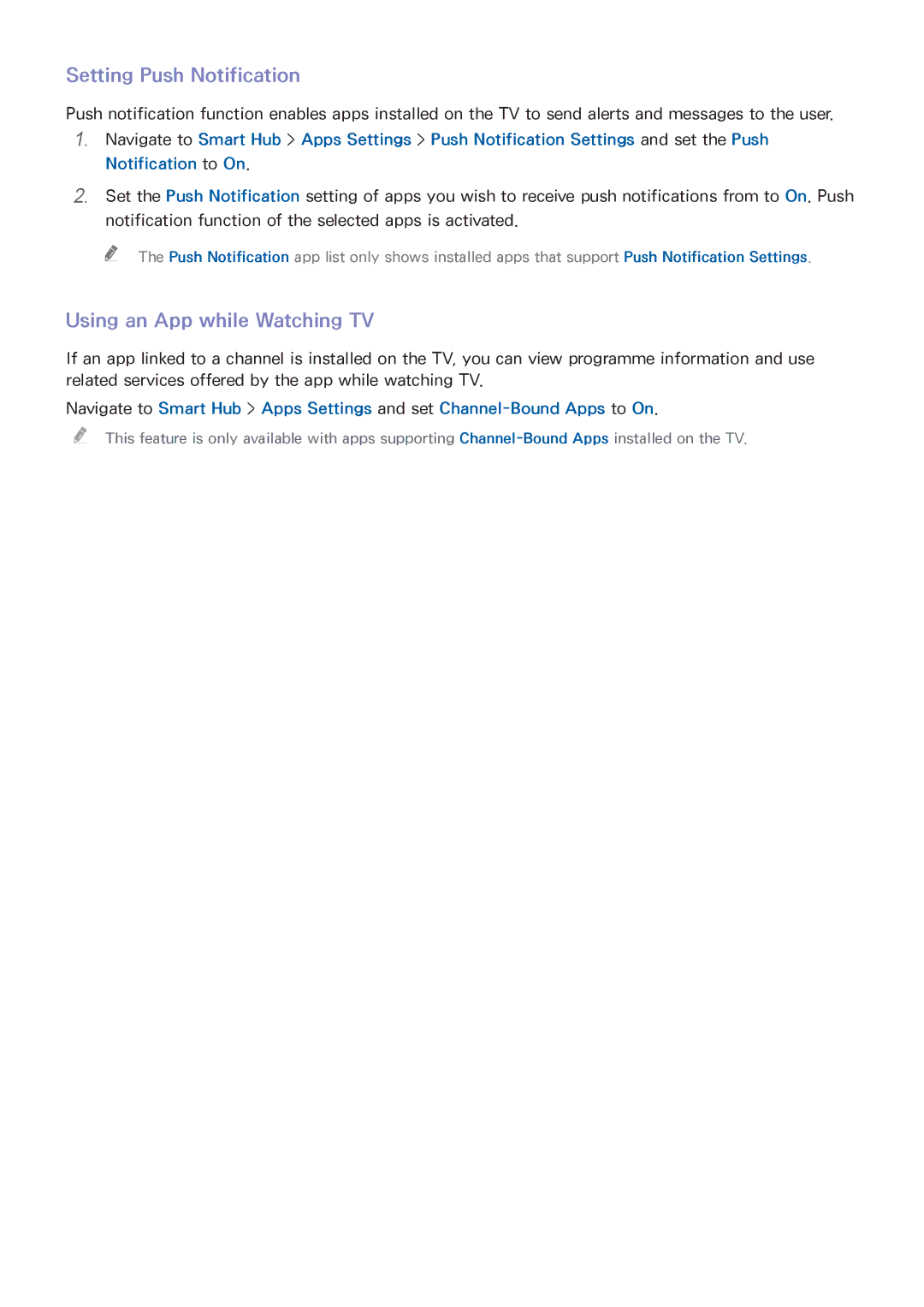 Samsung UA55HU7000KXXV, UA55HU7200KXXV, UA65HU8500KXXV manual Setting Push Notification, Using an App while Watching TV 
