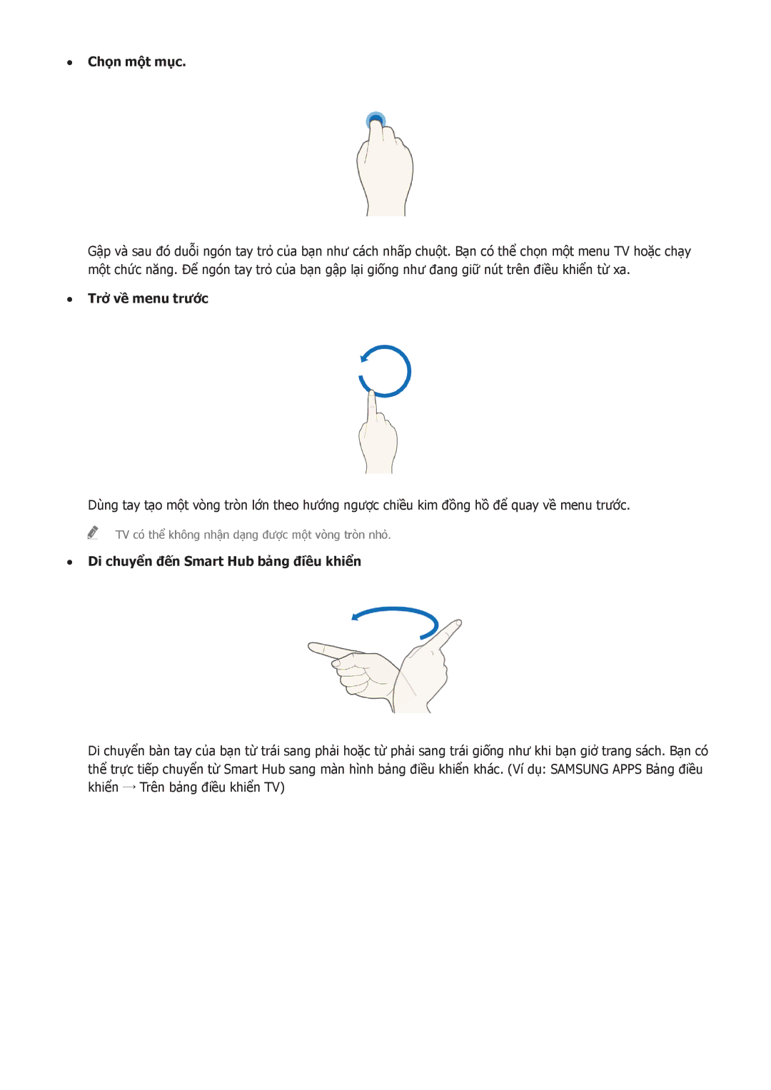 Samsung UA55HU7000KXXV, UA55HU7200KXXV, UA65HU8500KXXV manual Trở về menu trước, Di chuyển đến Smart Hub bảng điều khiển 