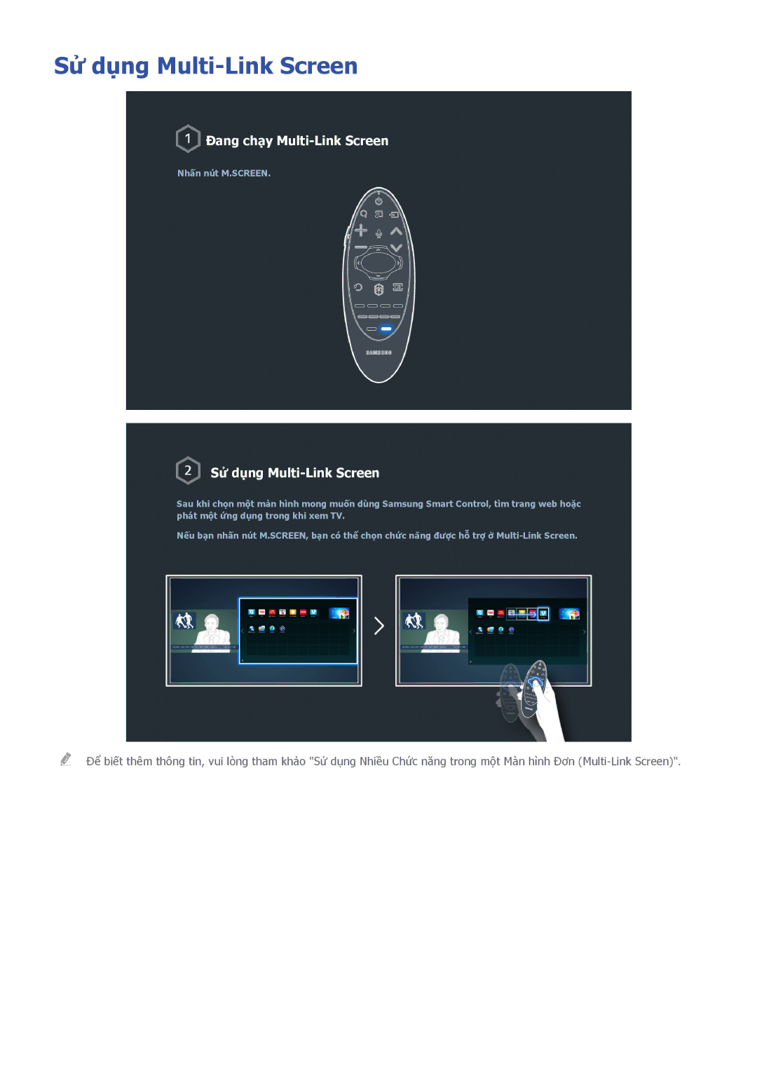 Samsung UA55HU8500KXXV, UA55HU7200KXXV, UA55HU7000KXXV, UA65HU8500KXXV, UA50HU7000KXXV manual Sử dụng Multi-Link Screen 