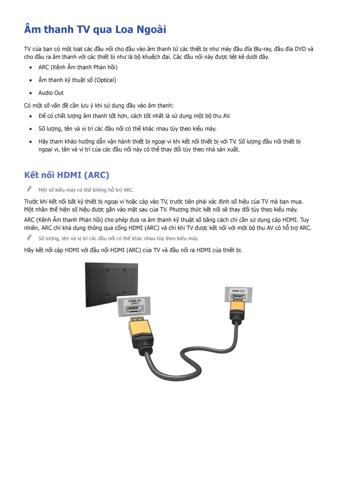 Samsung UA65HU8500KXXV, UA55HU7200KXXV, UA55HU7000KXXV, UA50HU7000KXXV manual Âm thanh TV qua Loa Ngoài, Kết nối Hdmi ARC 