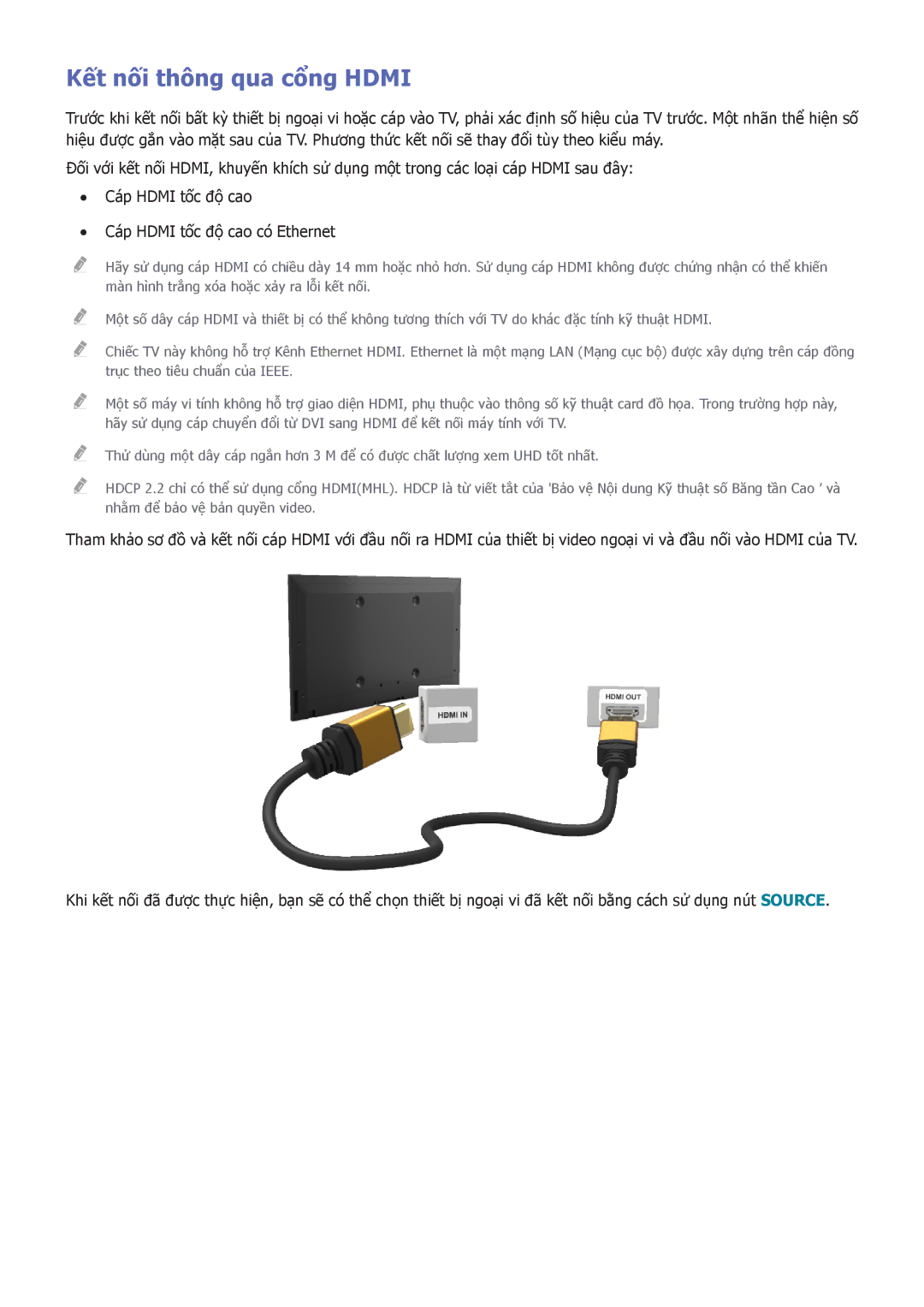 Samsung UA85HU8500KXXV, UA55HU7200KXXV, UA55HU7000KXXV, UA65HU8500KXXV, UA50HU7000KXXV manual Kết nối thông qua cổng Hdmi 