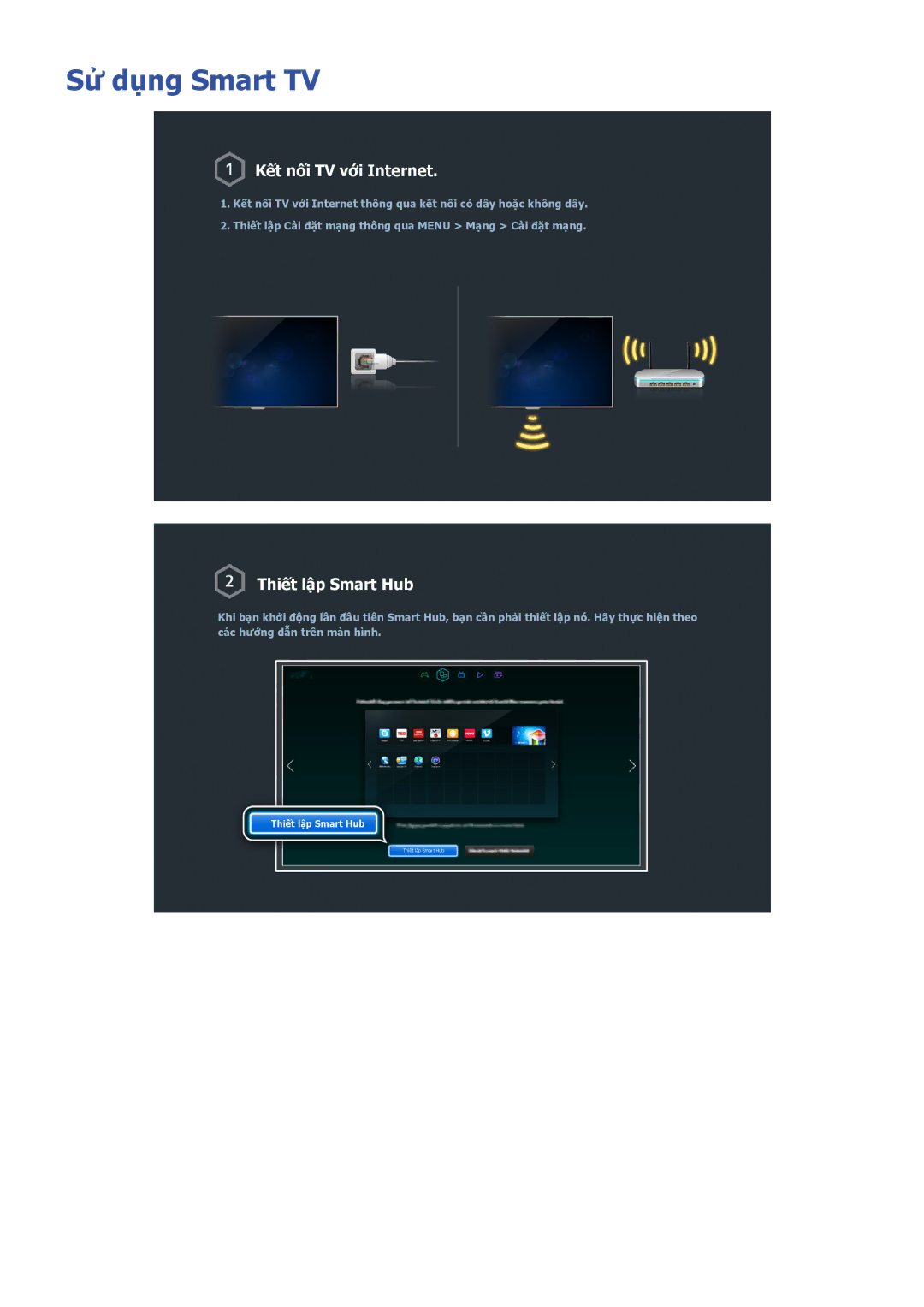 Samsung UA48HU8500KXXV, UA55HU7200KXXV, UA55HU7000KXXV, UA65HU8500KXXV manual Sử dụng Smart TV, Kết nối TV với Internet 