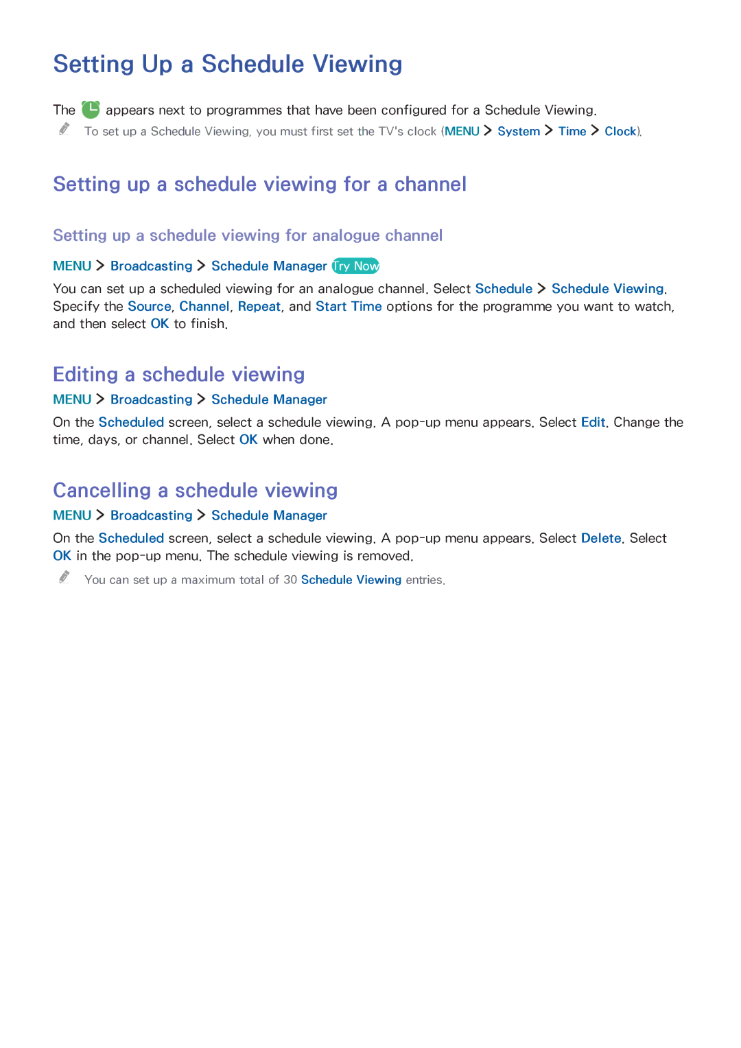 Samsung UA48J6300ARXSK, UA55J6300ARXSK manual Setting Up a Schedule Viewing, Setting up a schedule viewing for a channel 