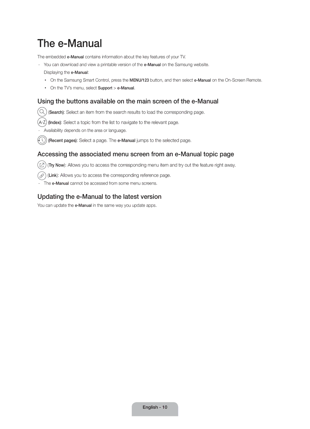 Samsung UA55JS9000RXUM, UA65JS9000RXUM manual E-Manual, Accessing the associated menu screen from an e-Manual topic 