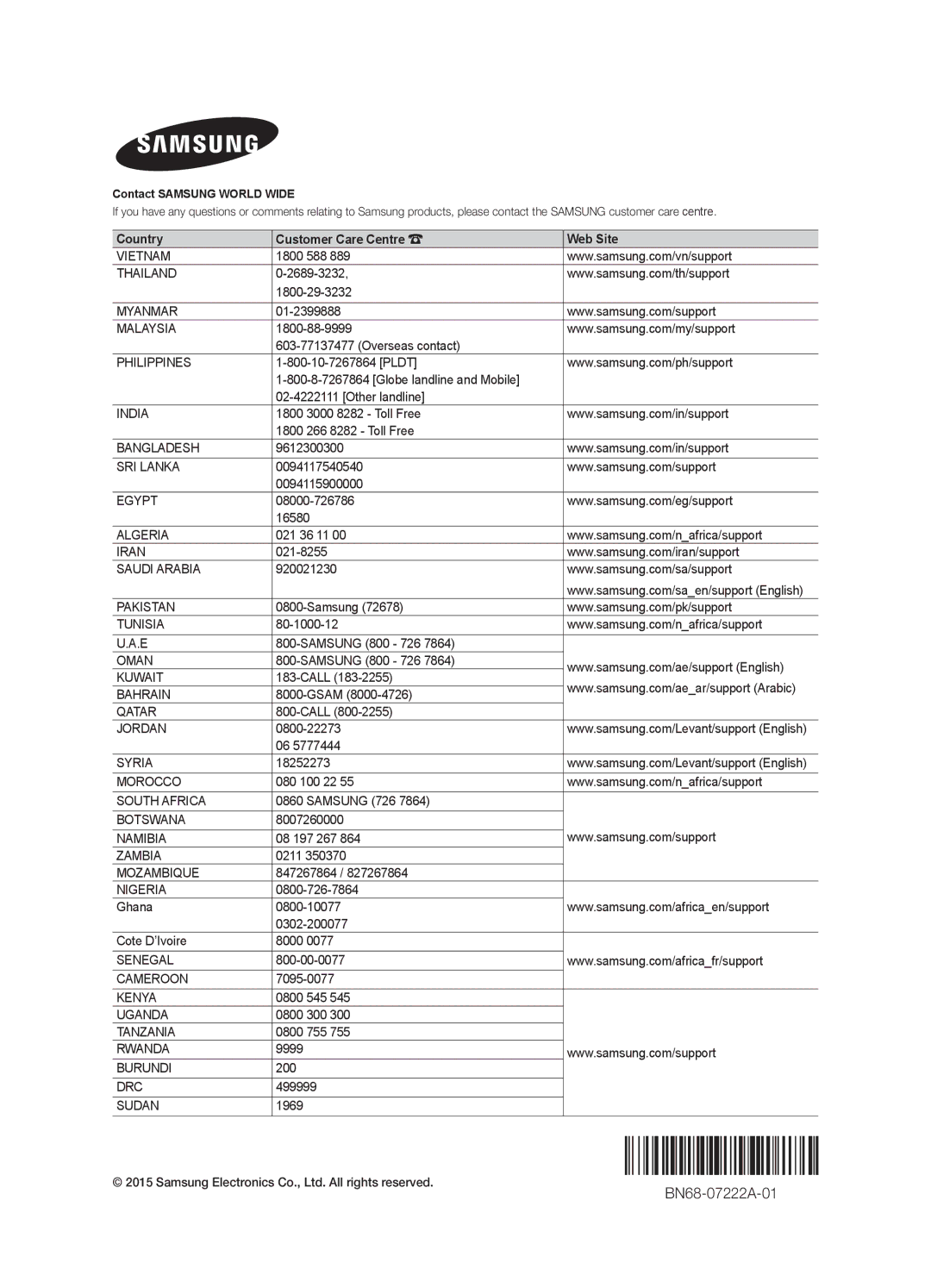 Samsung UA55JS9000RXUM, UA65JS9000RXUM manual BN68-07222A-01 