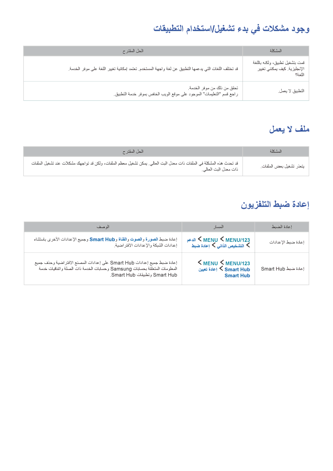 Samsung UA78JS9500RXUM, UA55JS9000RXUM, UA88JS9500RXUM manual تاقيبطتلا مادختسا/ليغشت ءدب يف تلاكشم دوجو, لمعي لا فلم 