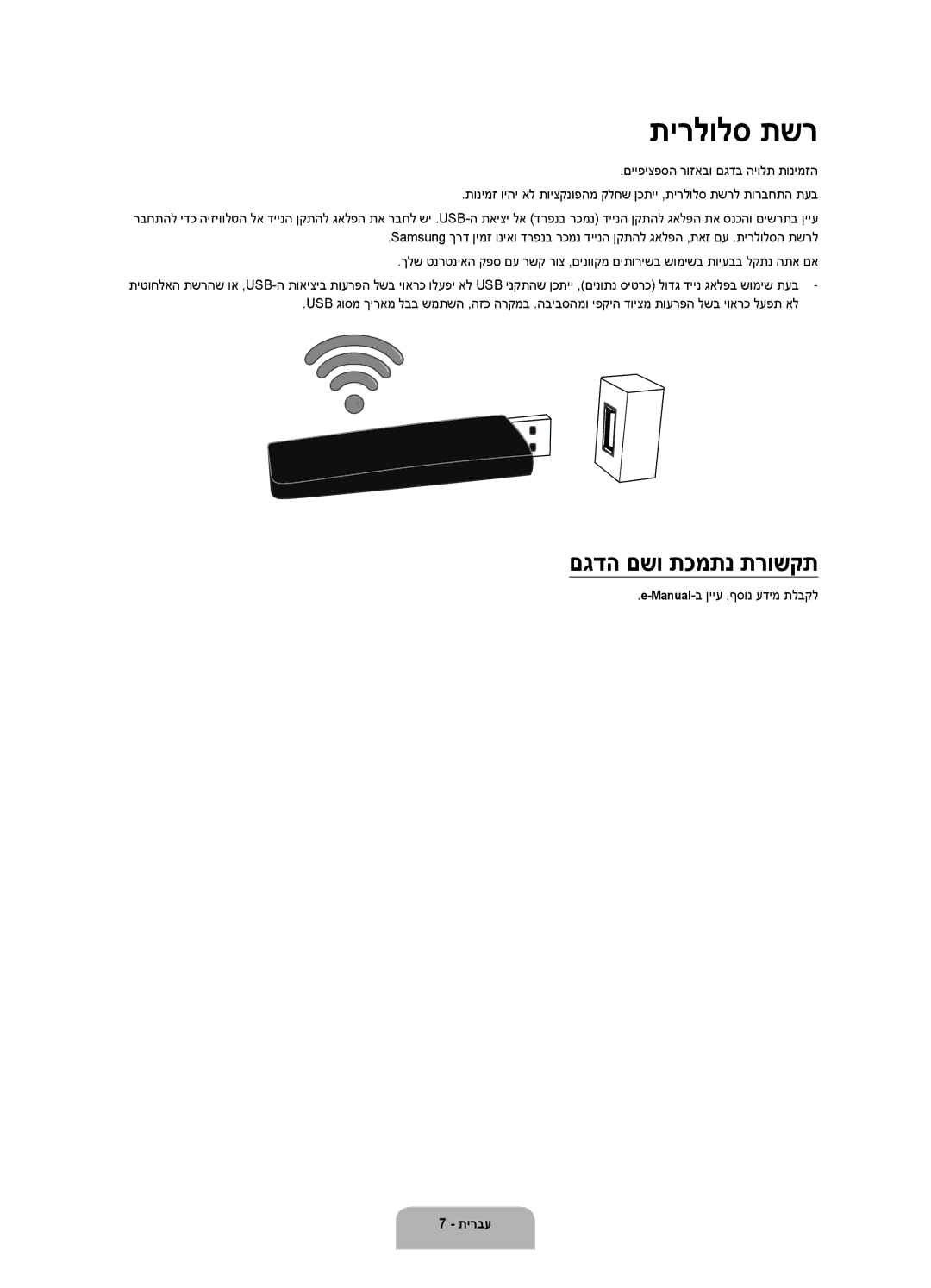 Samsung UA50JU6400KXSQ, UA55JU6400KXSQ, UA60JU6400KXSQ manual תירלולס תשר, םגדה םשו תכמתנ תרושקת 