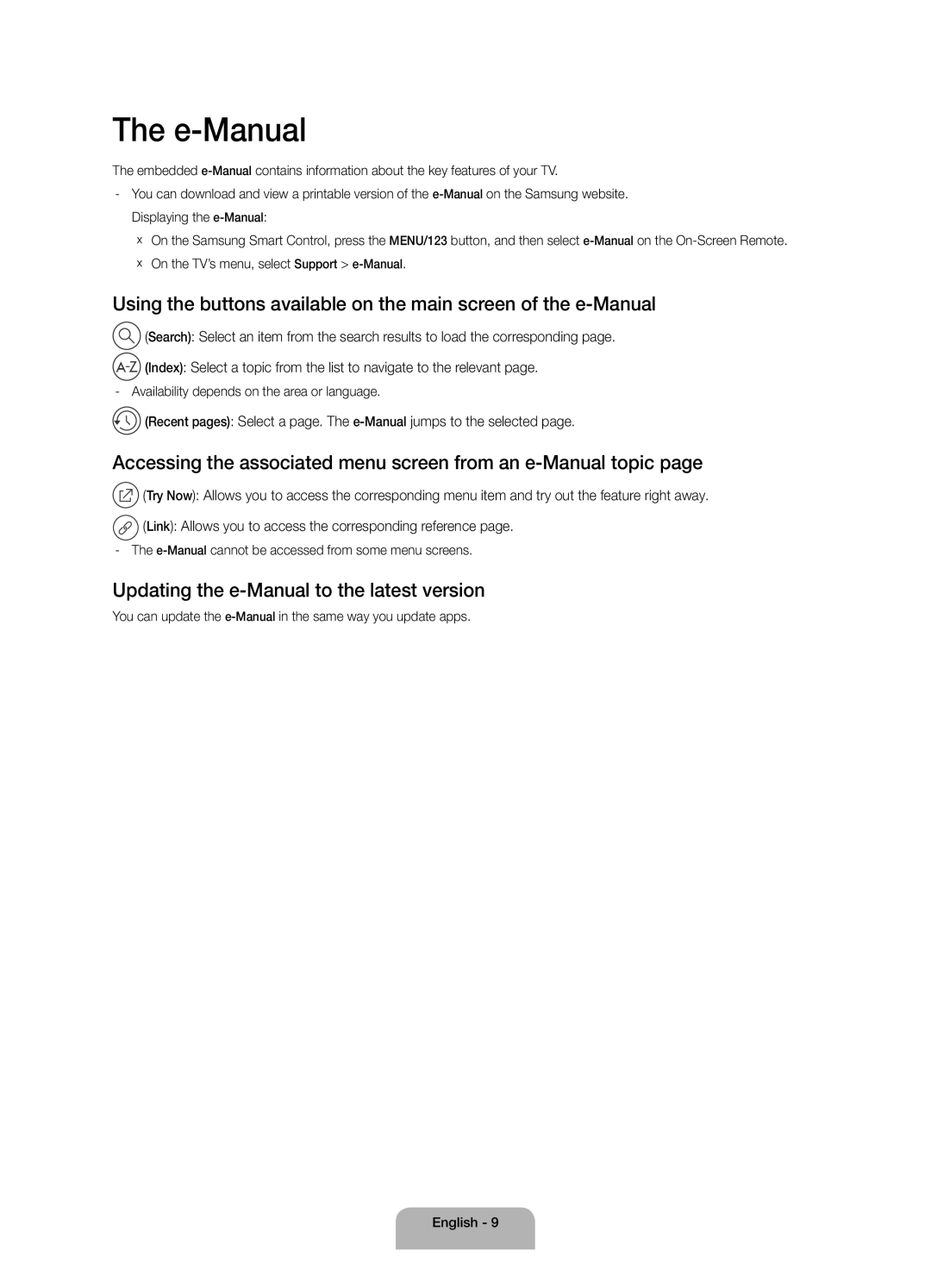 Samsung UA55JU6600RXUM, UA48JU6600RXUM manual E-Manual, Accessing the associated menu screen from an e-Manual topic 