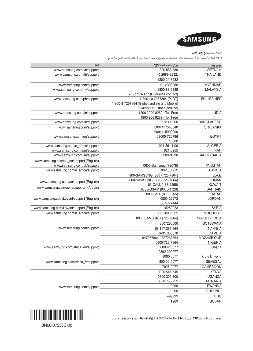 Samsung UA55JU6600RXUM, UA48JU6600RXUM, UA65JU6600RXUM manual BN68-07238C-00 