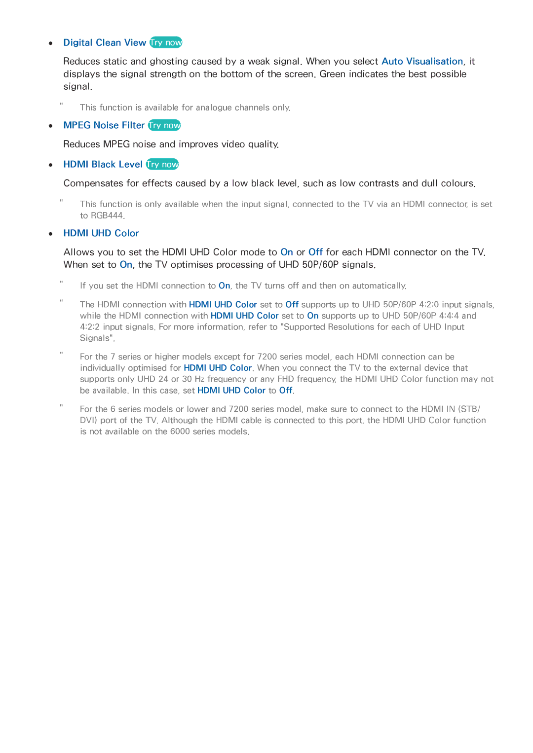 Samsung UA55JU6600KXZN Digital Clean View Try now, Mpeg Noise Filter Try now, Hdmi Black Level Try now, Hdmi UHD Color 