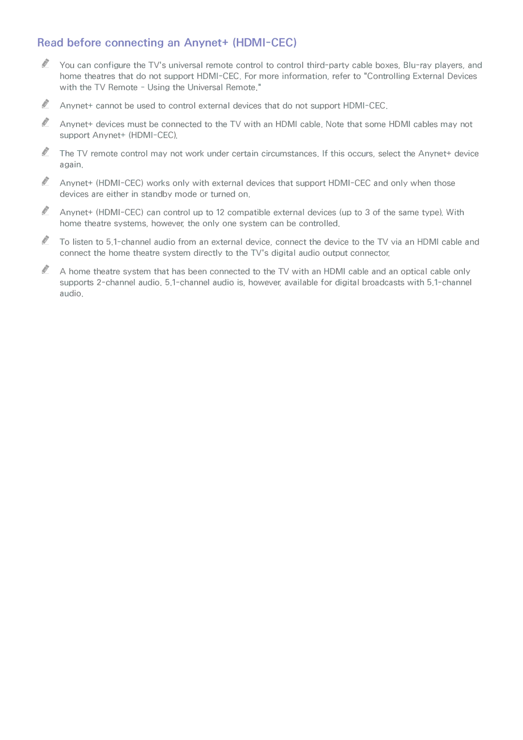 Samsung UA60JU6400KXXV, UA55JU7500KXZN, UA55JU6600KXZN, UA55JS8000KXXV manual Read before connecting an Anynet+ HDMI-CEC 