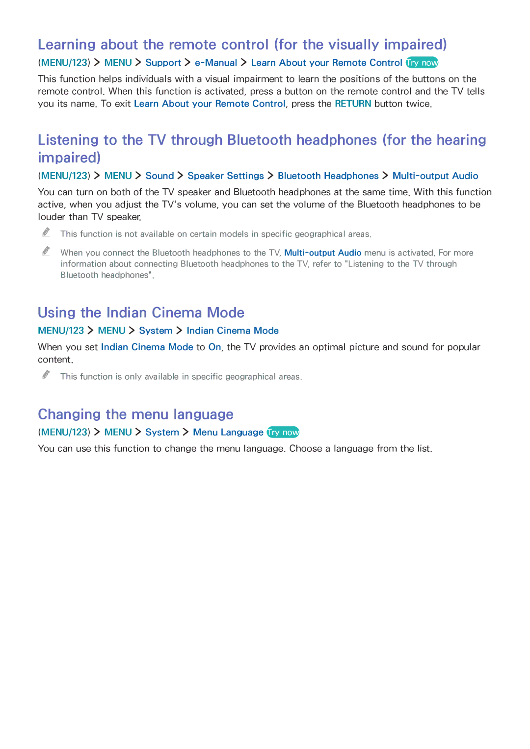 Samsung UA65JS8000KXSQ manual Learning about the remote control for the visually impaired, Using the Indian Cinema Mode 