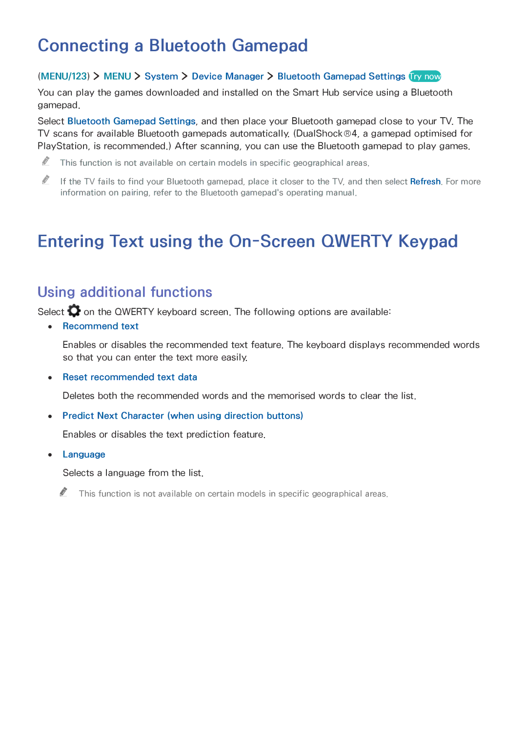 Samsung UA40JU6600KXXV, UA55JU7500KXZN Connecting a Bluetooth Gamepad, Entering Text using the On-Screen Qwerty Keypad 