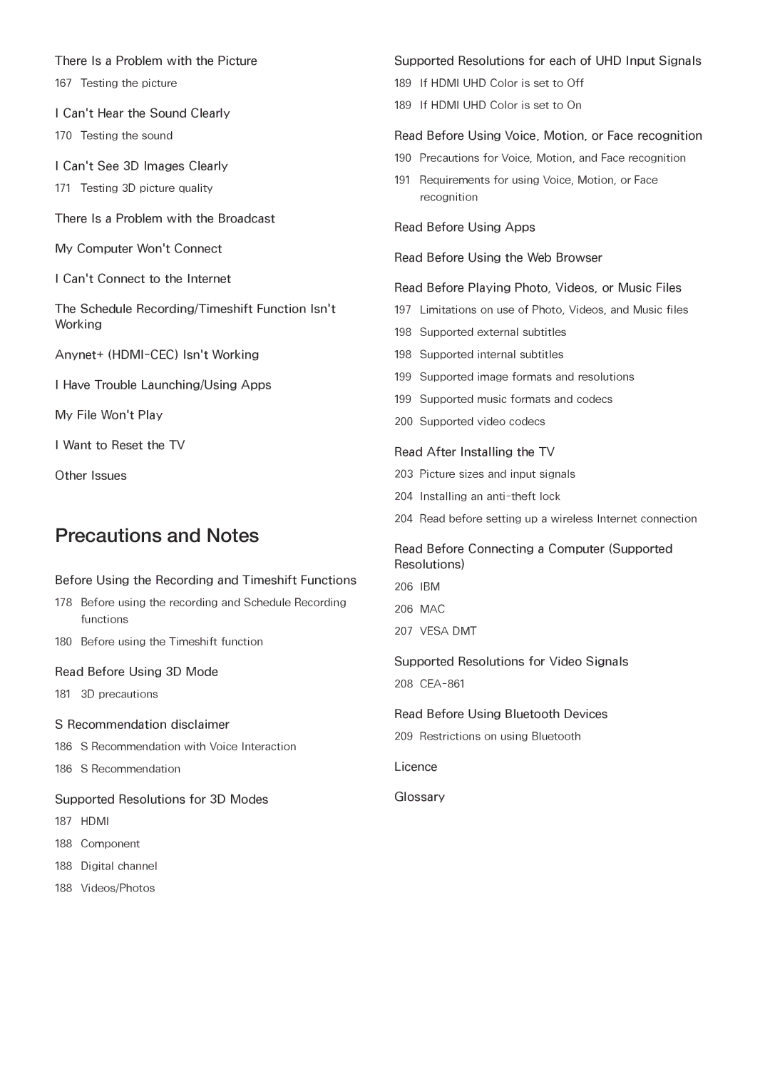 Samsung UA85JU7000KXXV, UA55JU7500KXZN, UA55JU6600KXZN, UA55JS8000KXXV, UA40JU6000KXXV, UA48JU6600KXXV Precautions and Notes 