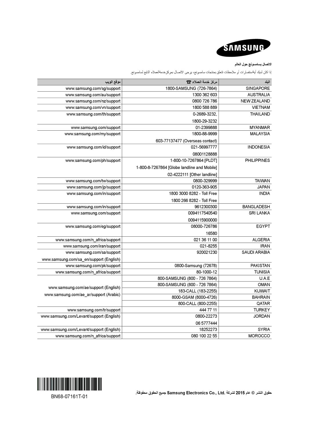 Samsung UA55JU7500KXZN manual BN68-07161T-01 