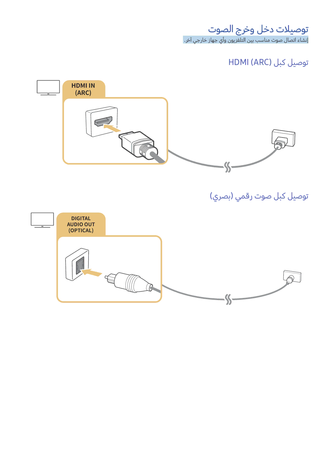 Samsung UA55K6000AKXZN manual توصلا جرخو لخد تلايصوت, Hdmi ARC‎لبك ليصوت, يرصب يمقر توص لبك ليصوت 