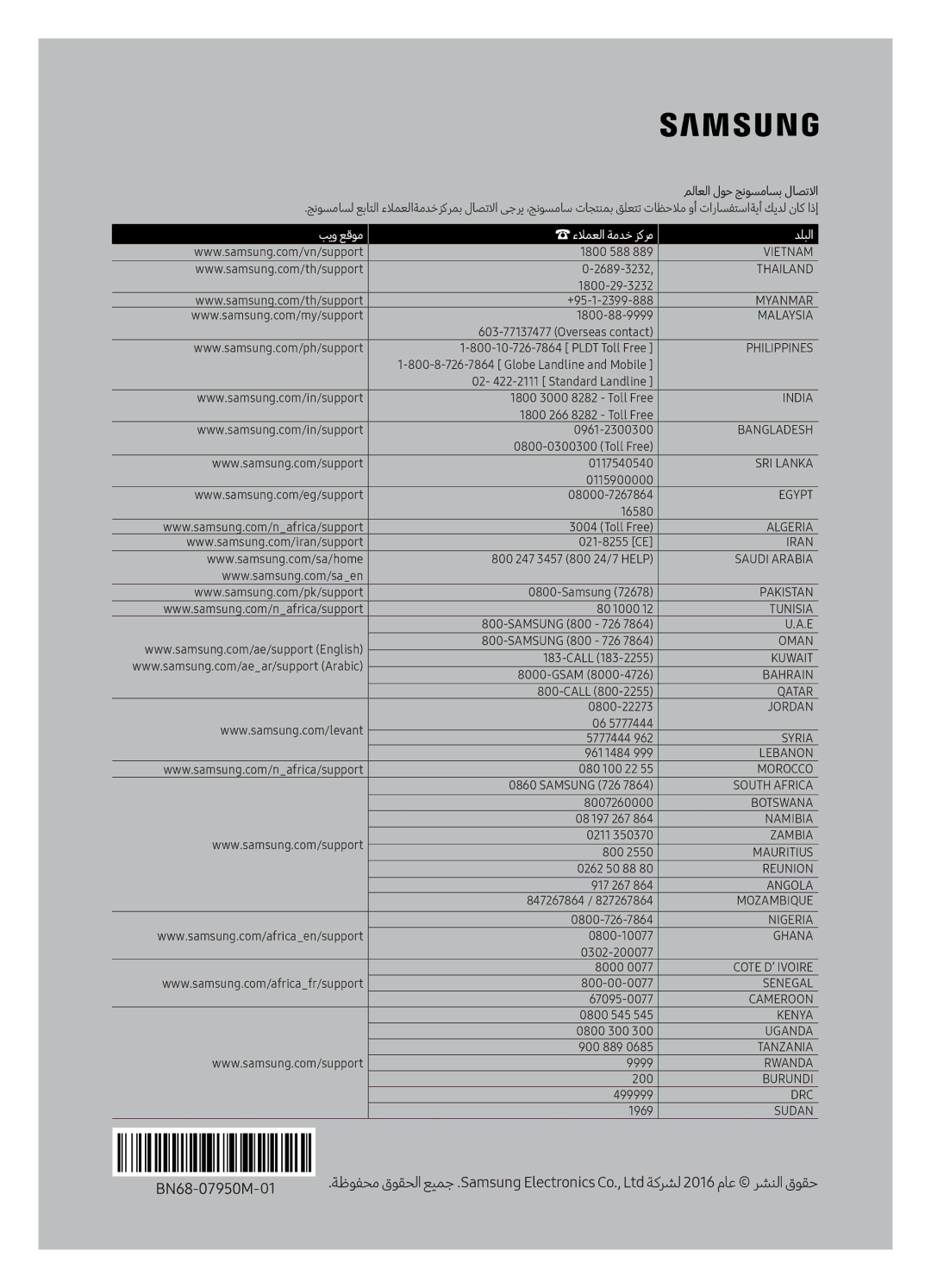 Samsung UA55K6000BRXUM, UA55K6000ARXUM, UA49K6000ARXUM manual بيو عقوم ءلامعلا ةمدخ زكرم دلبلا 