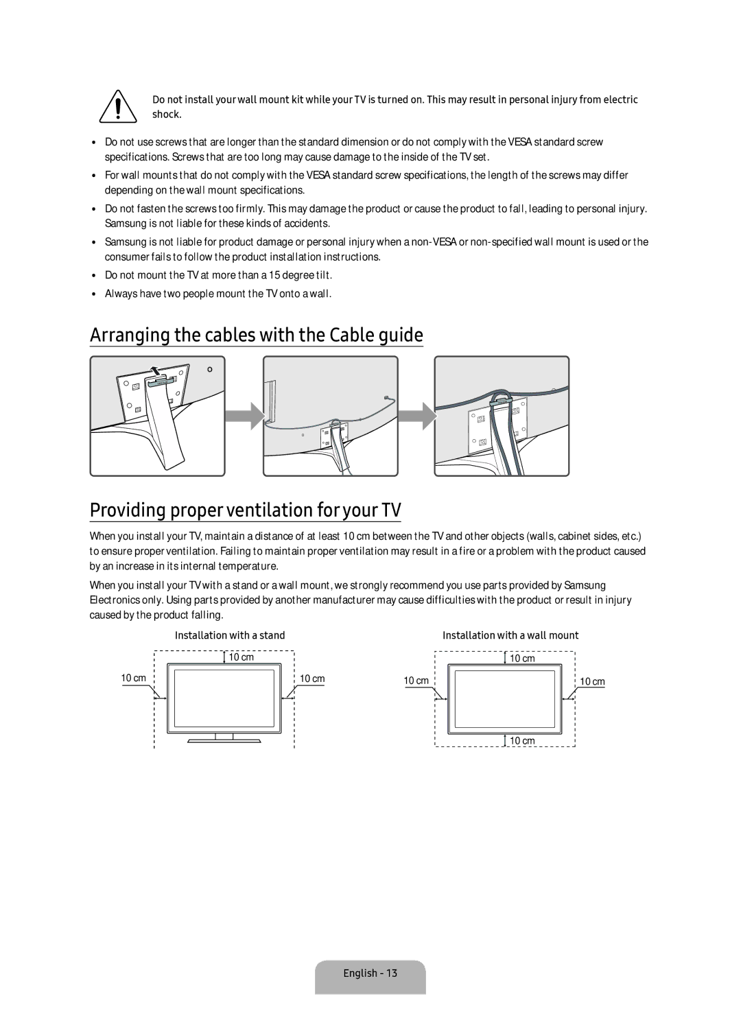 Samsung UA49KU6500KXXV, UA55KU7500KXZN, UA55KU6500KXXV manual Installation with a stand 