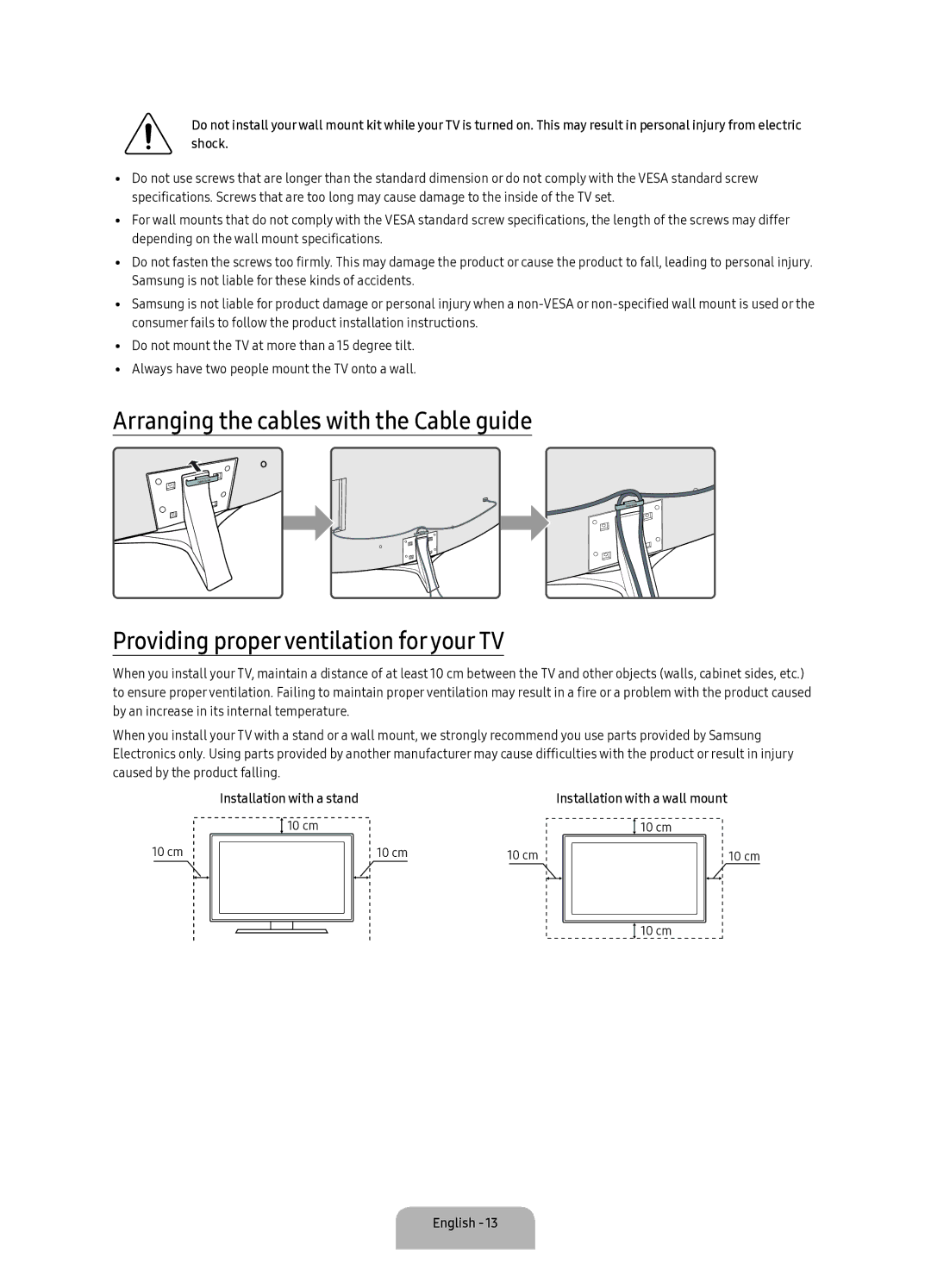 Samsung UA55KU7500RXUM manual Installation with a stand 