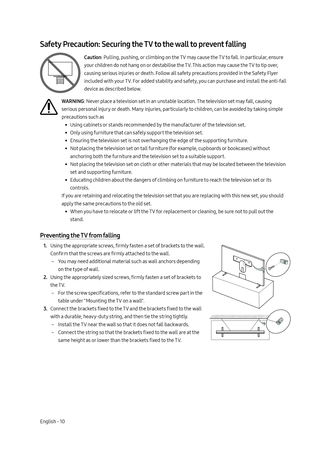 Samsung UA55LS003AKXXV, UA65LS003AKXXV manual Preventing the TV from falling 