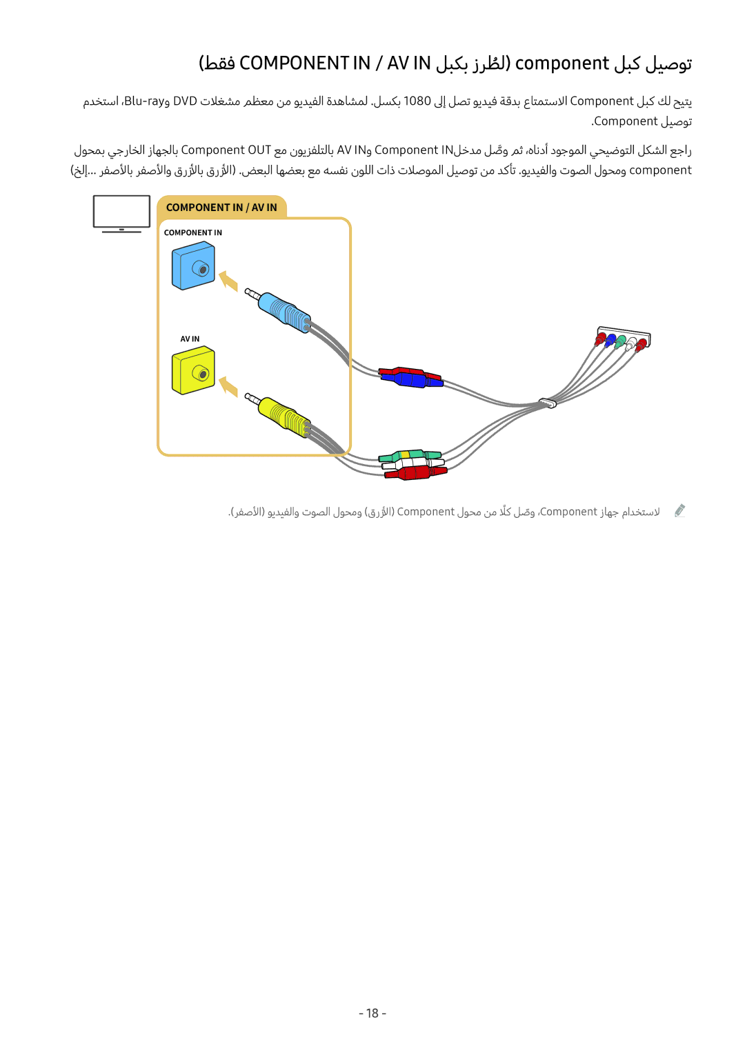 Samsung UA55M6000ARXUM manual طقف Component in / AV in لبكب زرطلُ component لبك ليصوت 