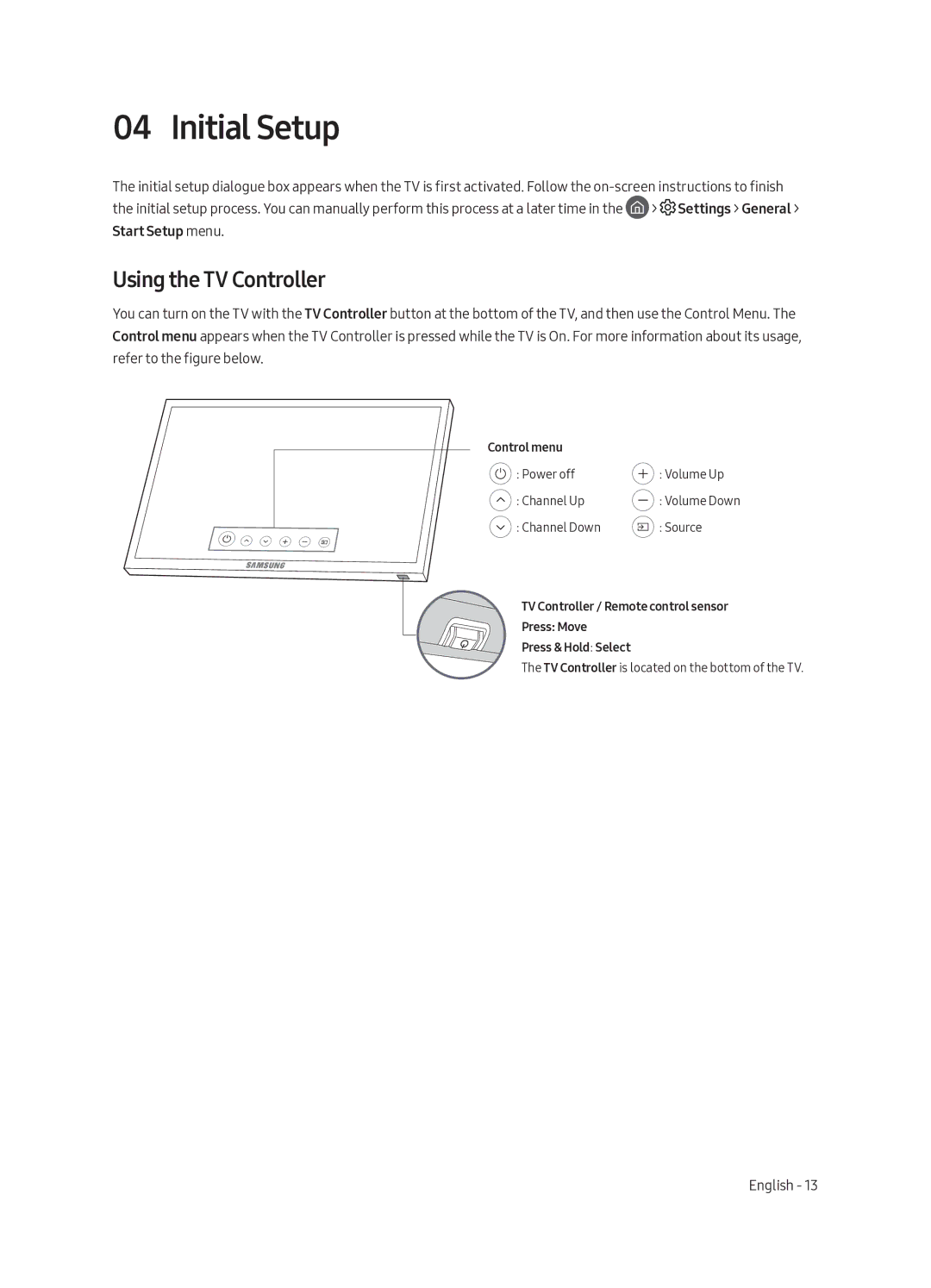 Samsung UA40MU6400KXXV, UA55MU6400KXXV, UA49MU6400KXXV, UA65MU6400KXXV manual Initial Setup, Using the TV Controller 