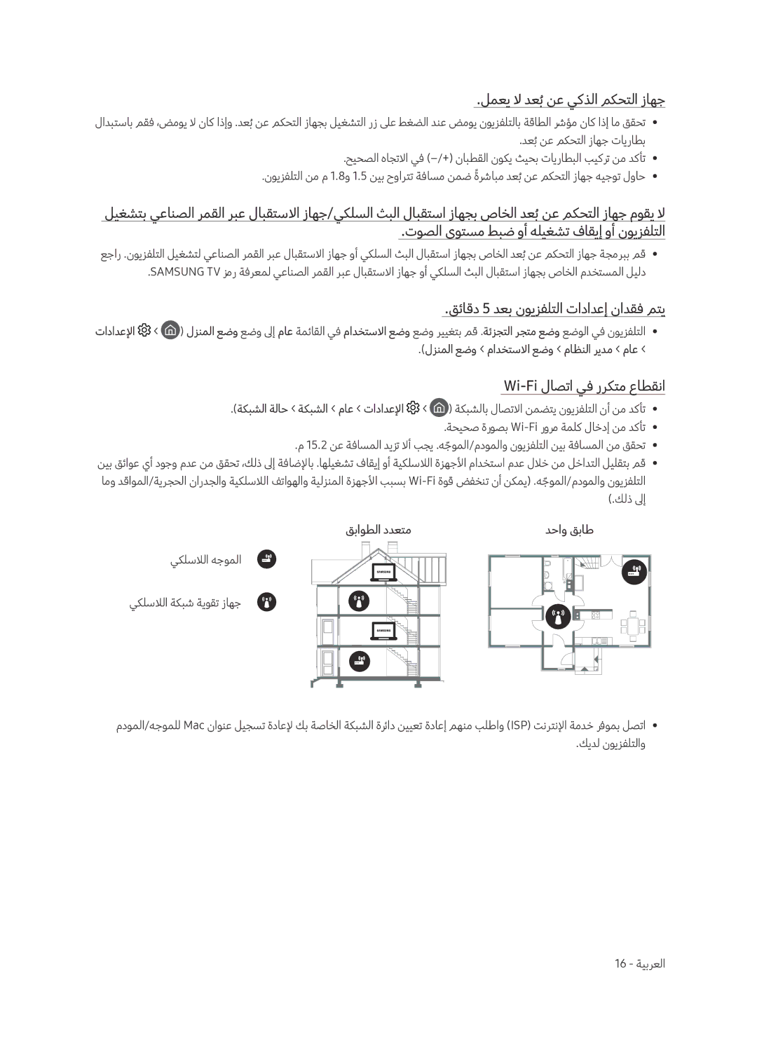 Samsung UA49MU7350RXUM, UA55MU7350RXUM manual لمعي لا دعبُنع يكذلا مكحتلا زاهج, قئاقد 5 دعب نويزفلتلا تادادعإ نادقف متي 