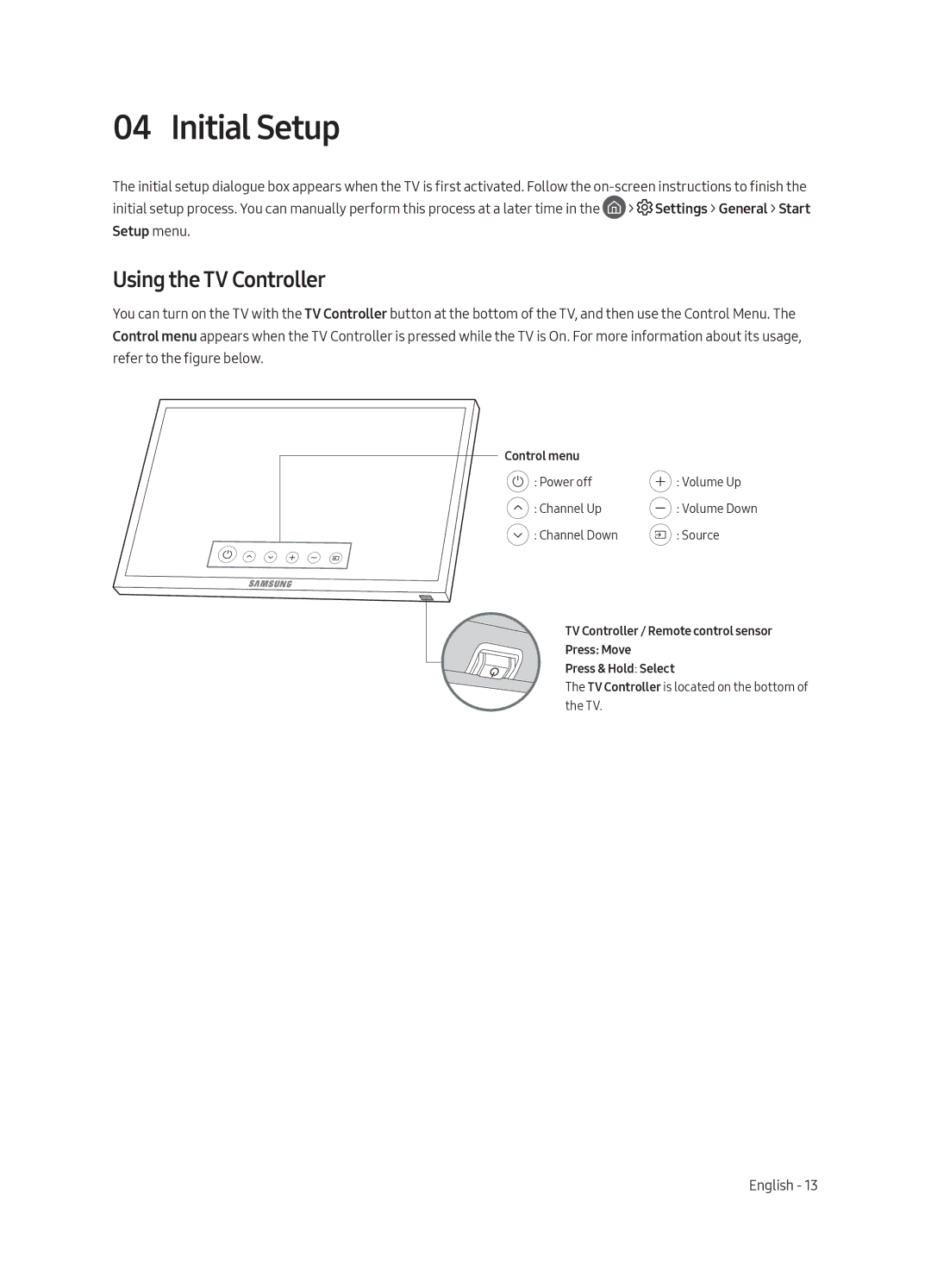 Samsung UA49MU8000KXXV, UA55MU8000KXXV, UA65MU8000KXXV manual Initial Setup, Using the TV Controller 